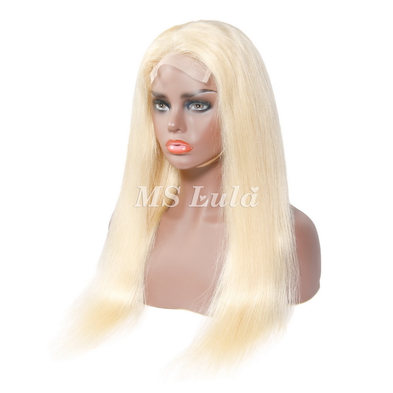 #613 Blonde Silky Straight Human Hair 4x4 5x5 Lace Closure Wig - 图片 7